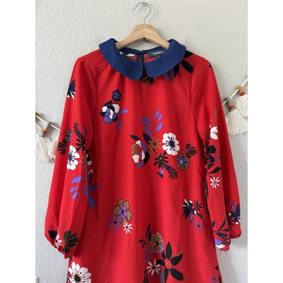 Modcloth Red Floral Aline Collared Mini Dress Boho Careerwear Peasant NWT M - Picture 4 of 9